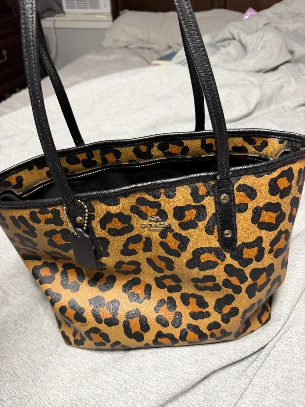 Coach Leopard-Print Tote in Tan and Black